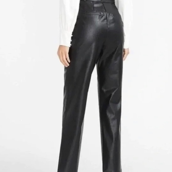 Express Faux Leather High Rise Belted Paperbag Ankle Pants Black Sz 0 - Picture 4 of 8